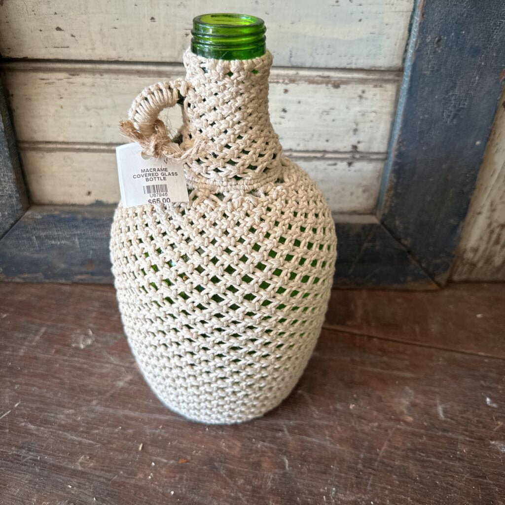 MACRAME COVERED GLASS BOTTLE