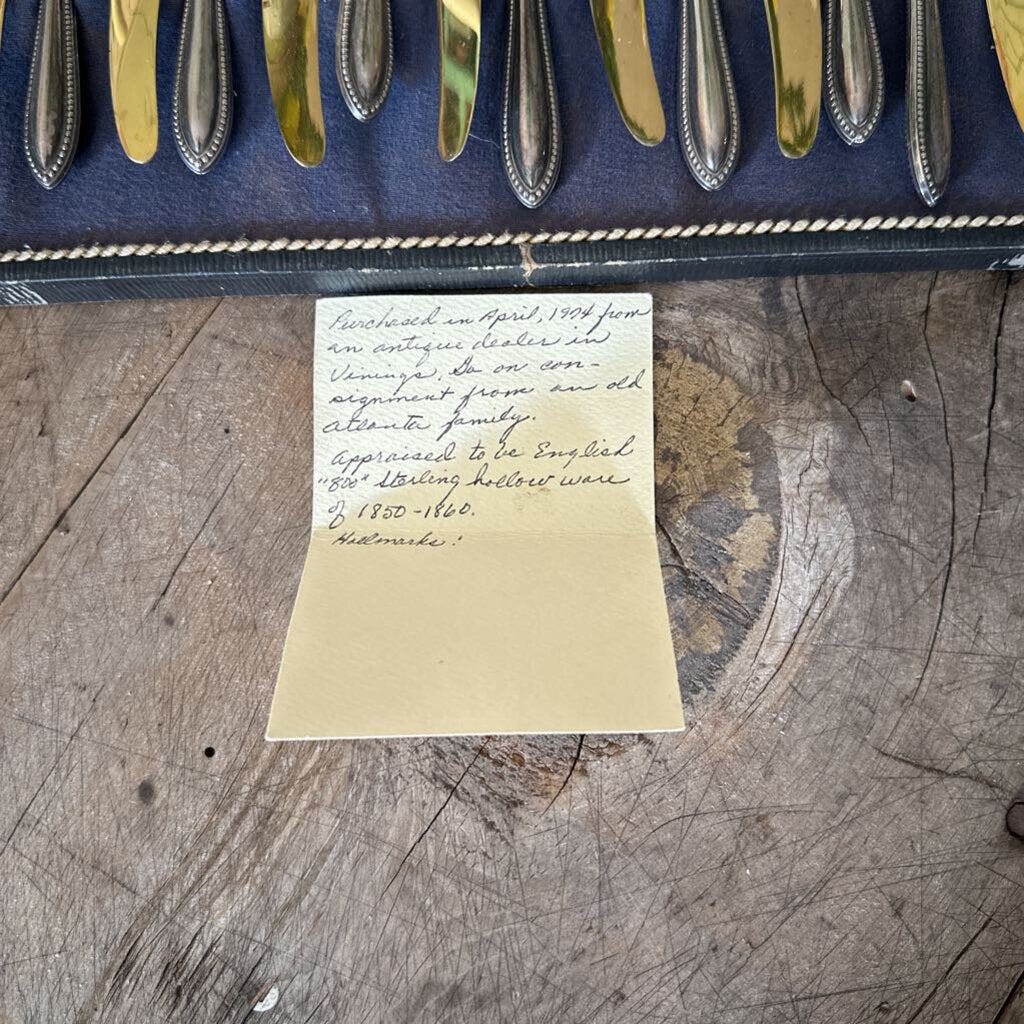 ENGLISH "800" STERLING SILVER FRUIT AND KNIFE HOLLOW WARE SET, MID 1800'S