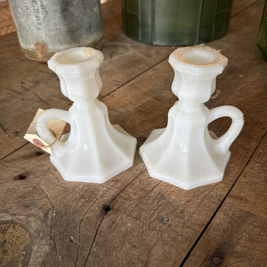 MILK GLASS OCTOGON TAPER HOLDERS