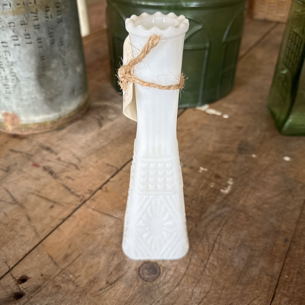 SQUARE MILK GLASS BUD VASE