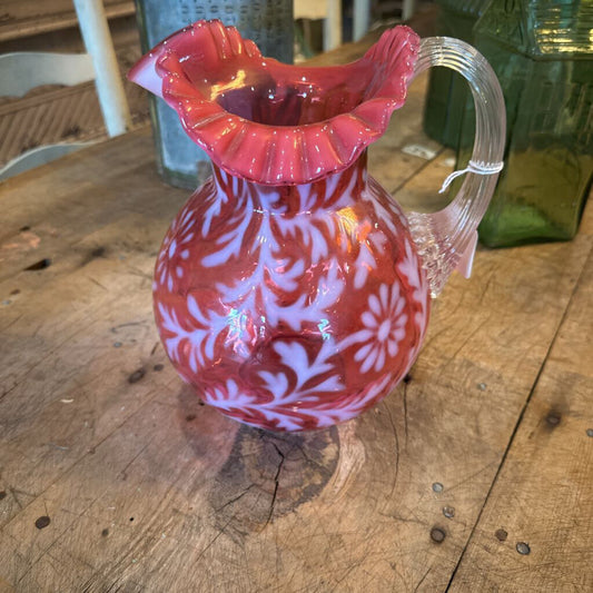 FERN AND FLOWER GLASS PITCHER