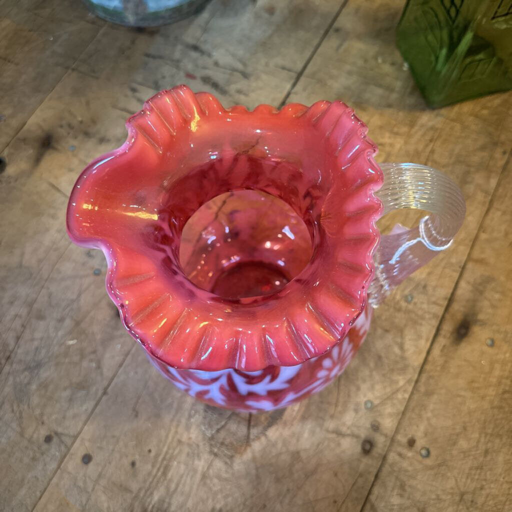 FERN AND FLOWER GLASS PITCHER
