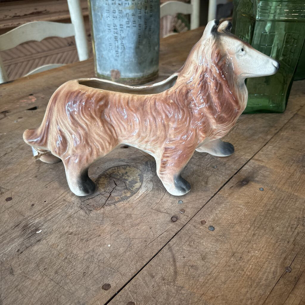 CERAMIC COLLIE PLANTER