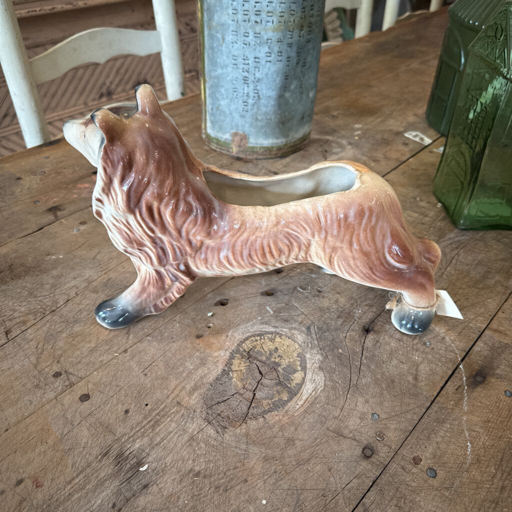 CERAMIC COLLIE PLANTER