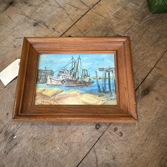 BILL PAXTON SIGNED AND FRAMED PRINT OF A SHRIMP BOAT