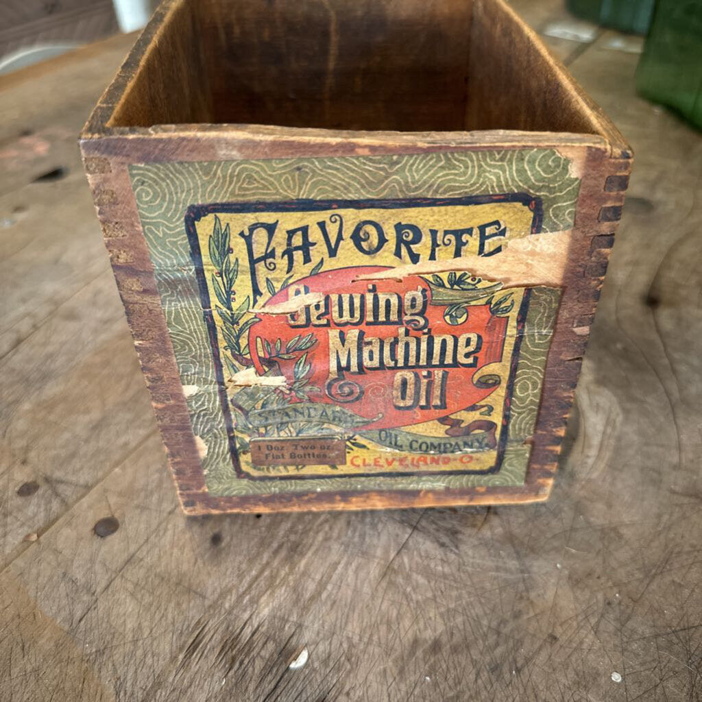 WOODEN SEWING MACHINE OIL BOX