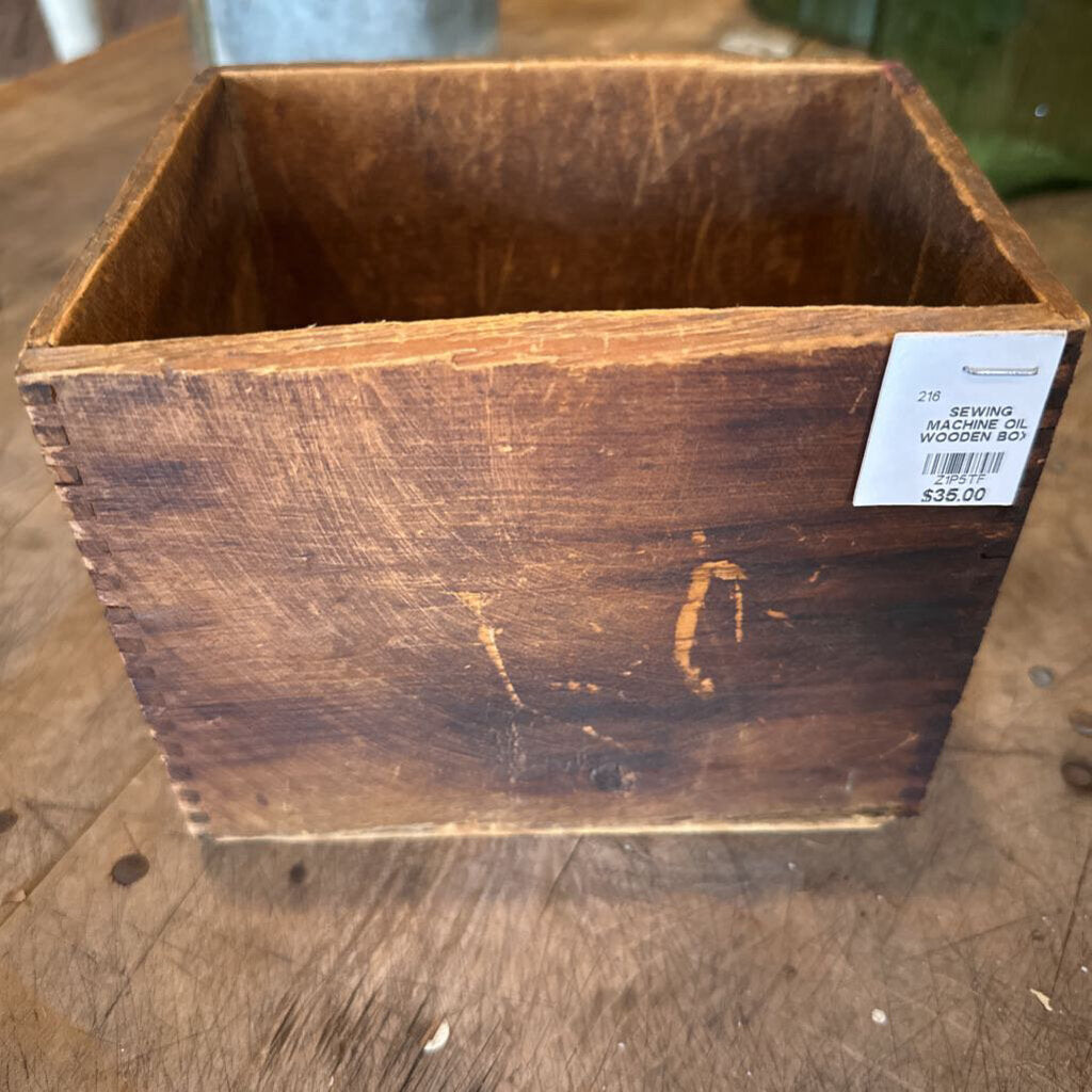 WOODEN SEWING MACHINE OIL BOX