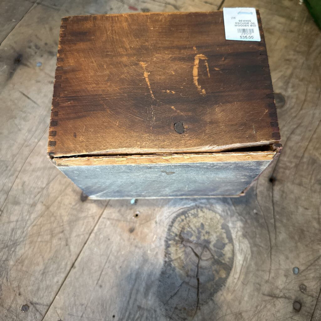 WOODEN SEWING MACHINE OIL BOX