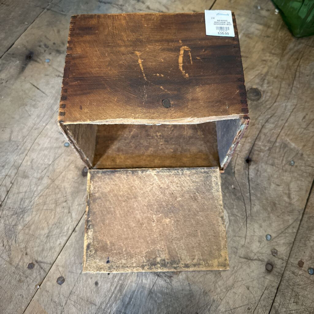 WOODEN SEWING MACHINE OIL BOX
