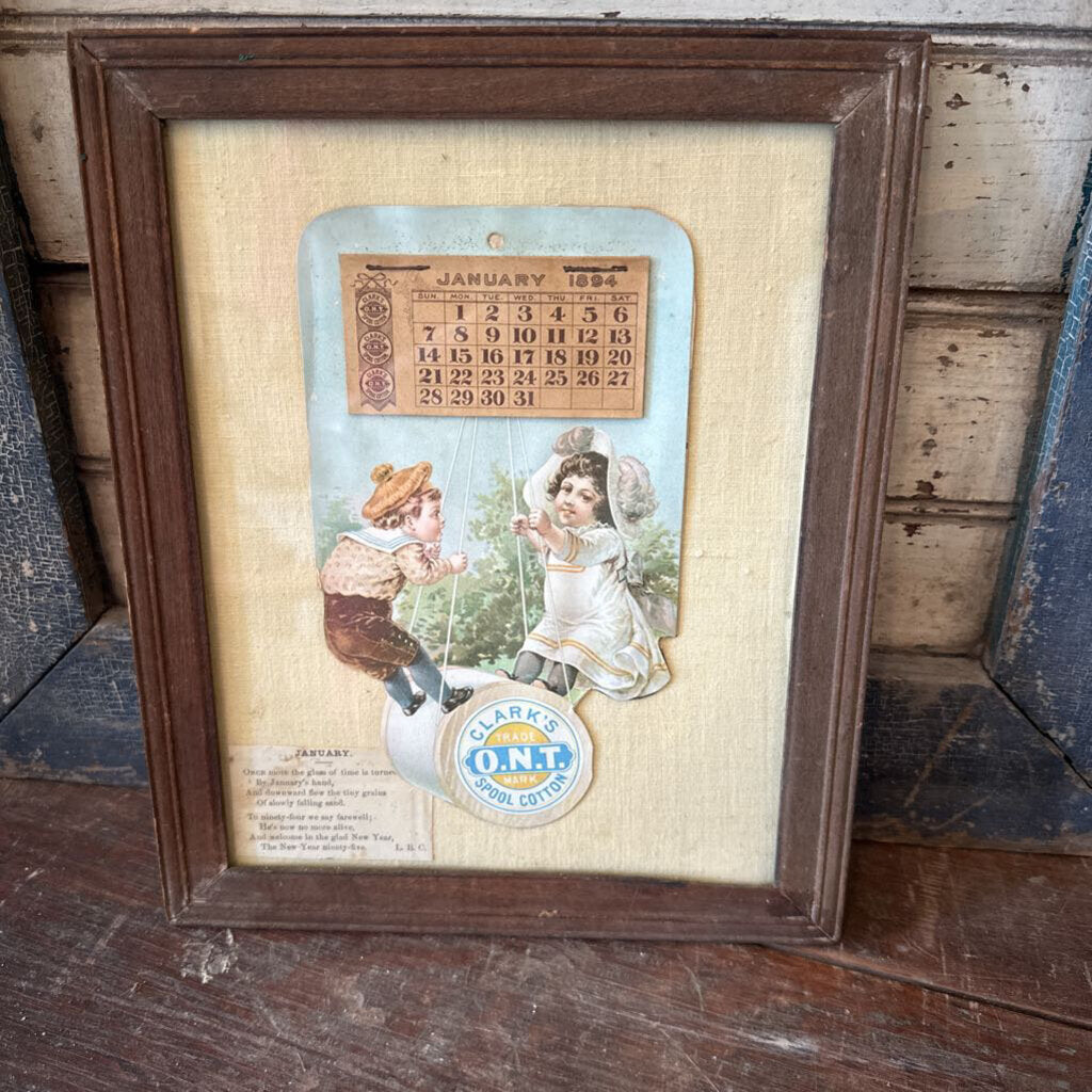 FRAMED CLARK'S SPOOL COTTON ADVERTISEMENT DATED 1894
