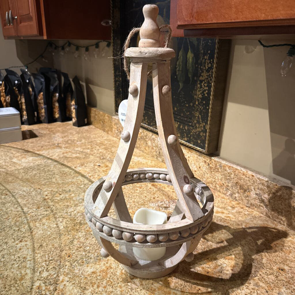 WOODEN LANTERN WITH FIXED FLAMLESS CANDLE