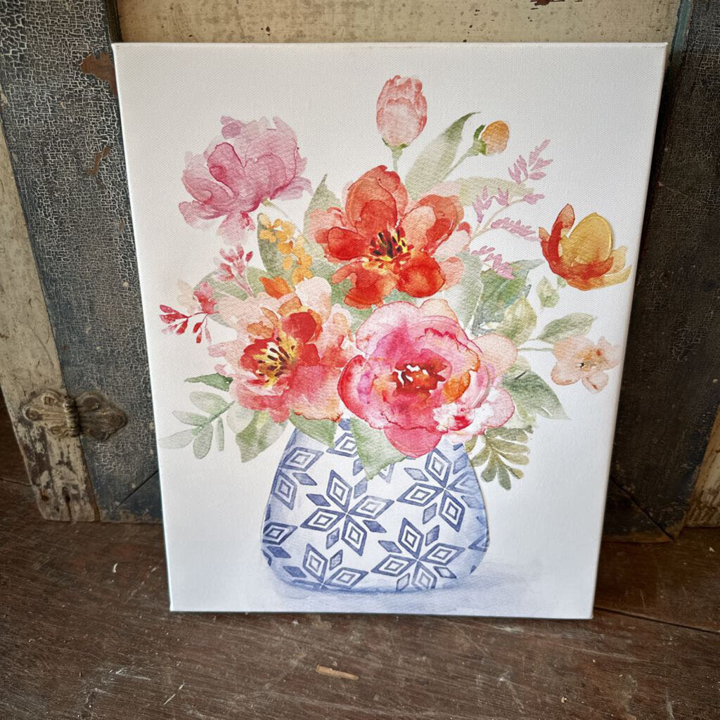 CANVAS OF COLORFUL FLOWERS IN VASE