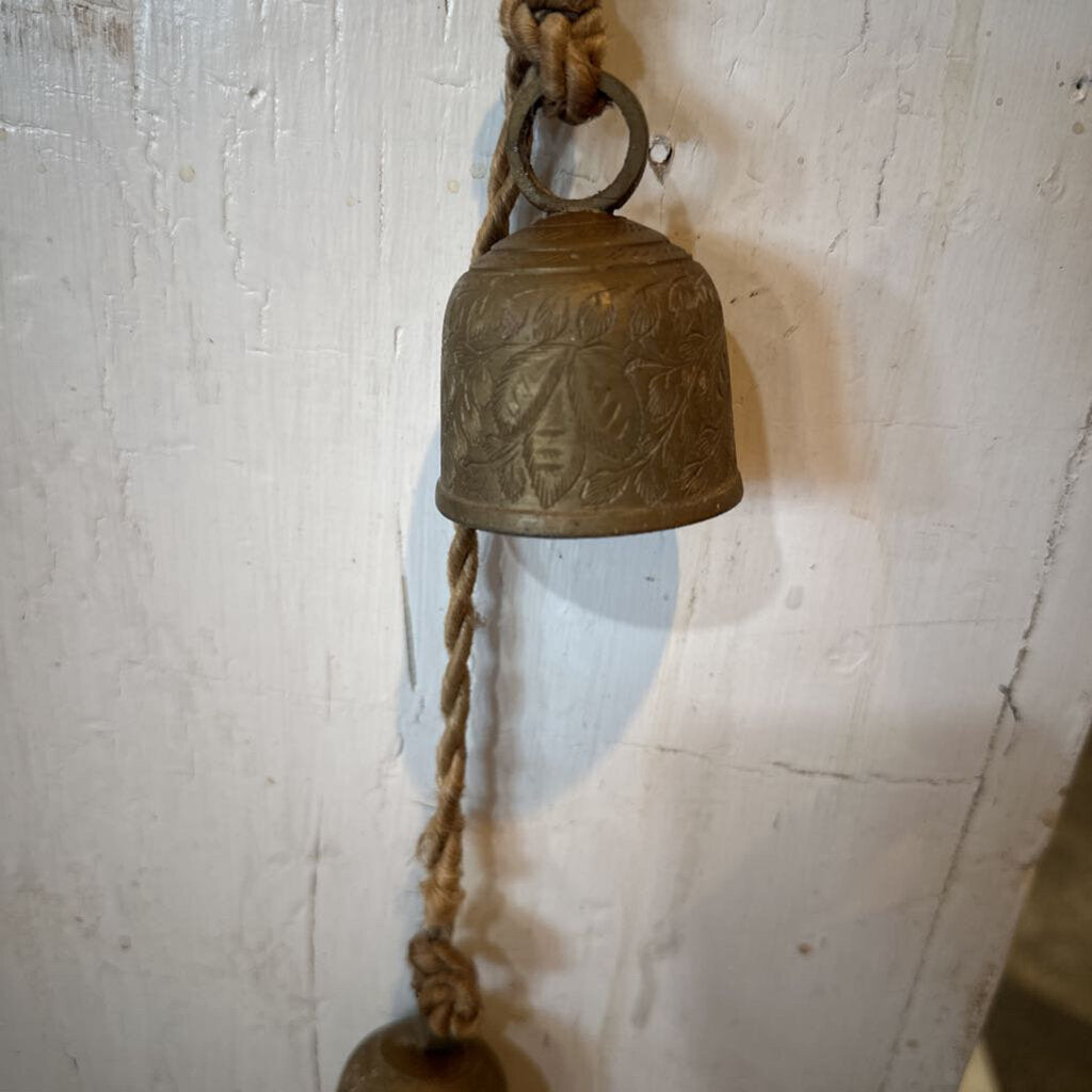 VINTAGE BRASS BELLS ON JUTE