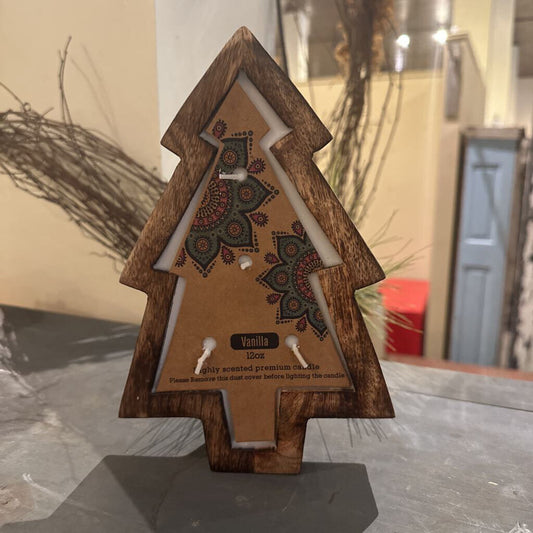 WOODEN CHRISTMAS TREE SHAPED CANDLE