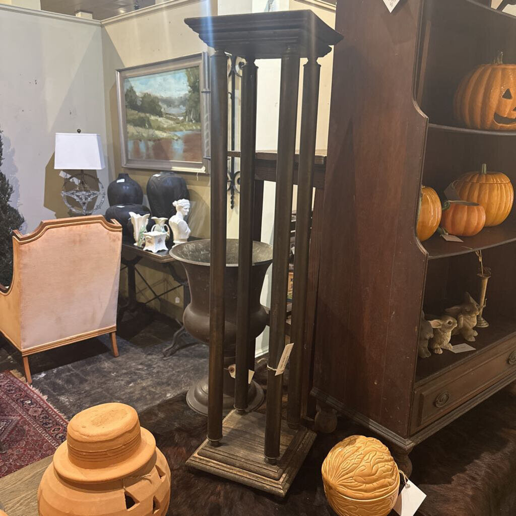 WOOD AND METAL PEDESTAL TABLE