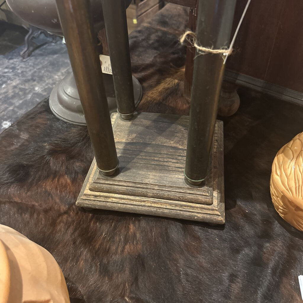 WOOD AND METAL PEDESTAL TABLE
