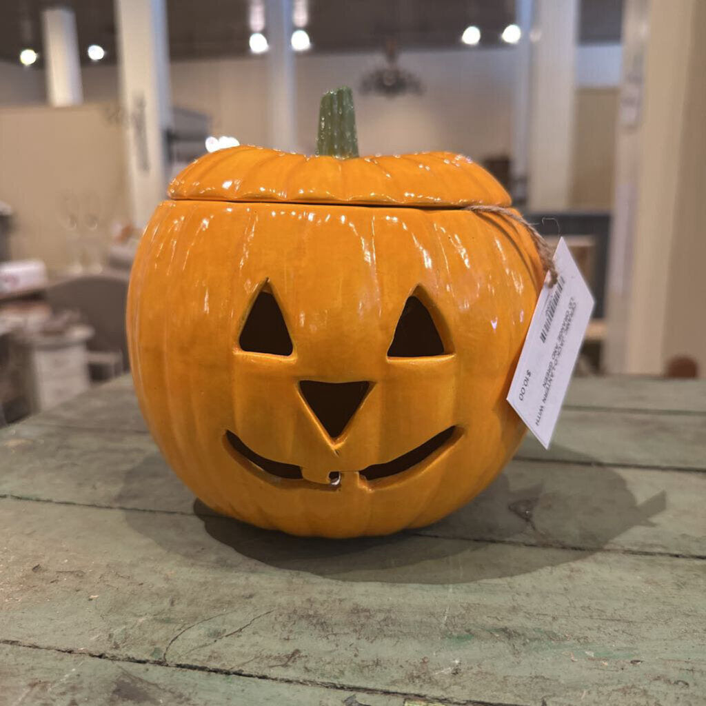 CERAMIC JACK-O-LANTERN WITH LID
