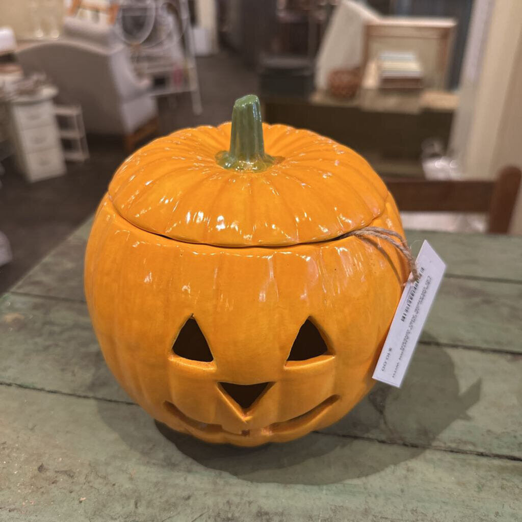 CERAMIC JACK-O-LANTERN WITH LID