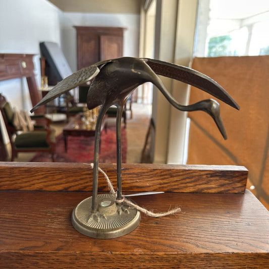 BRASS CRANE WITH WINGS SPREAD