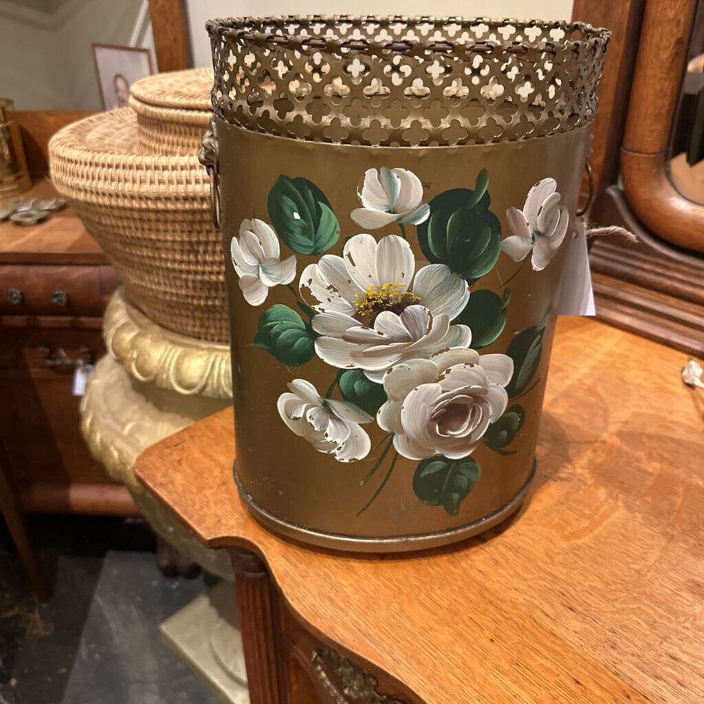 TOLE WASTE PAPER BASKET WITH HANDLES