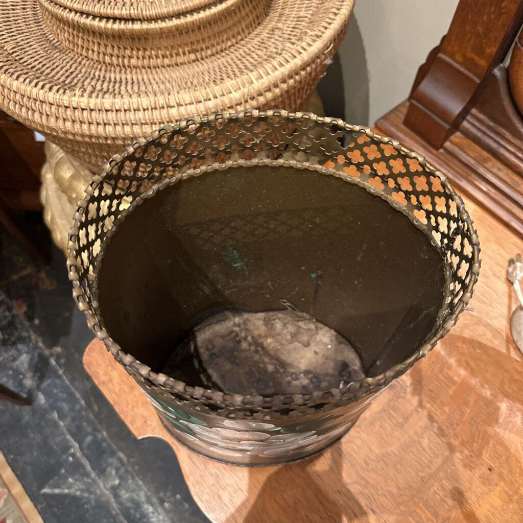 TOLE WASTE PAPER BASKET WITH HANDLES