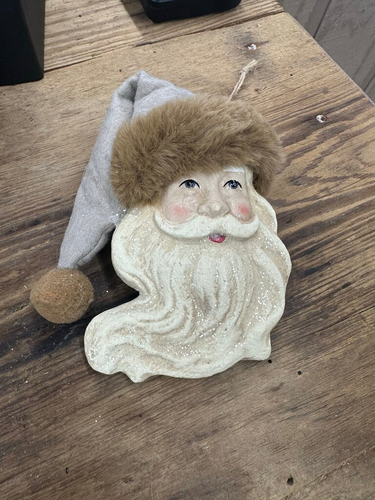 FUR TRIM HAT SANTA HEAD ORNAMENT