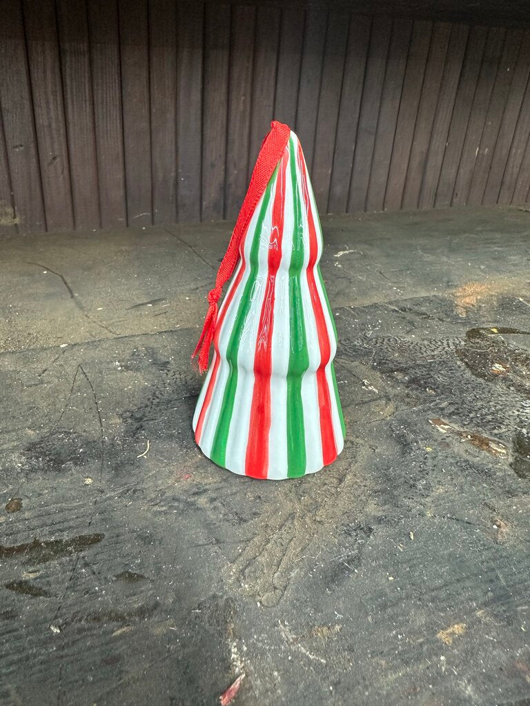 CERAMIC STRIPED CHRISTMAS TREE ORNAMENT
