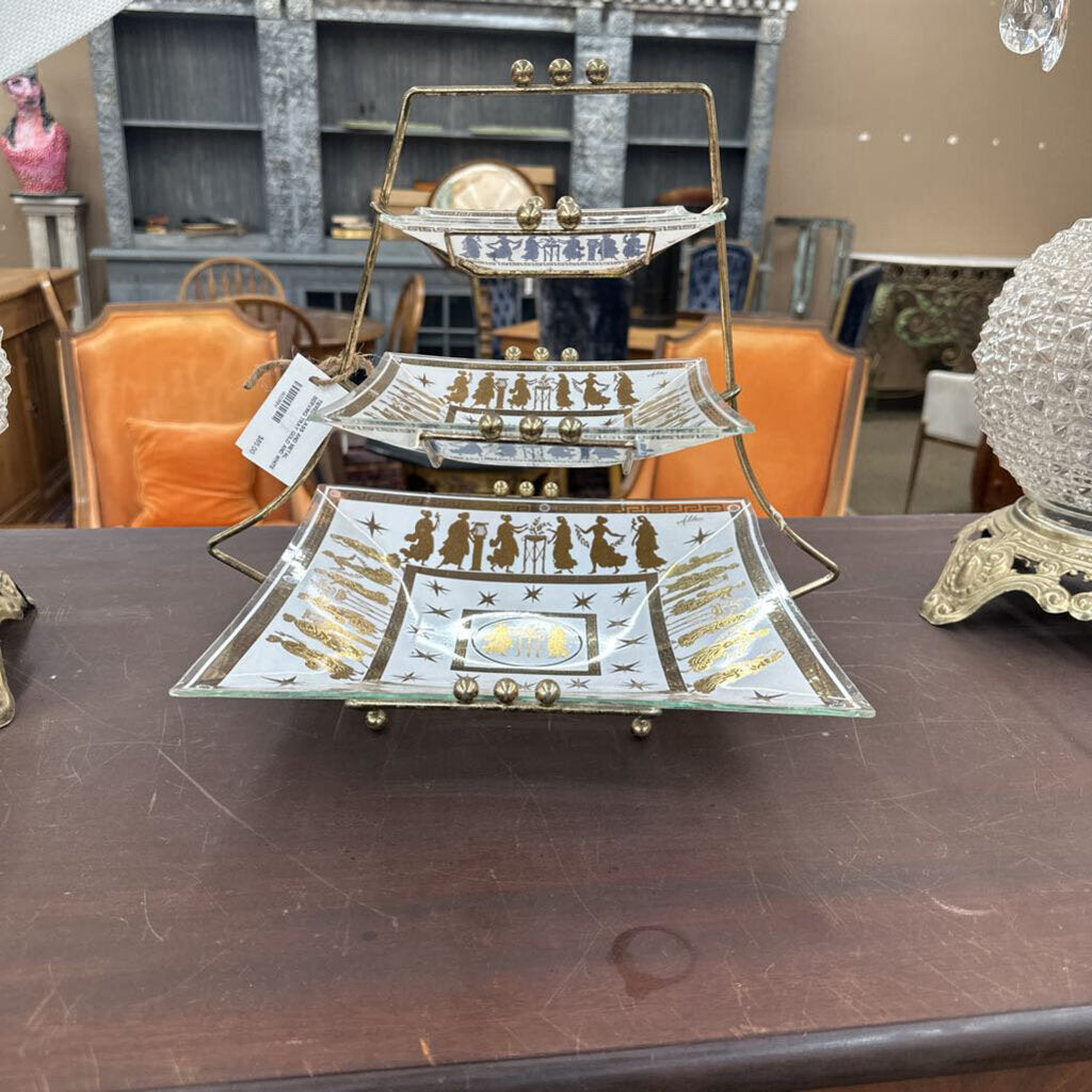 TIERED GLASS AND METAL SERVING TRAY