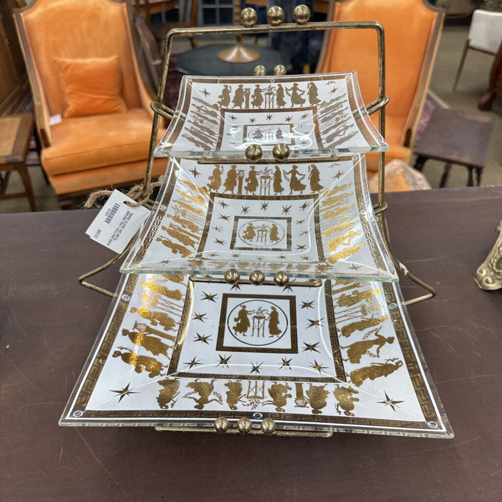 TIERED GLASS AND METAL SERVING TRAY