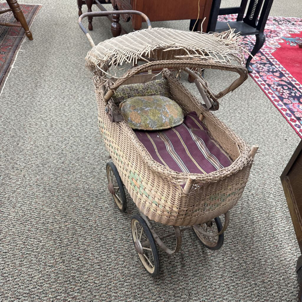 WICKER BABY DOLL STROLLER
