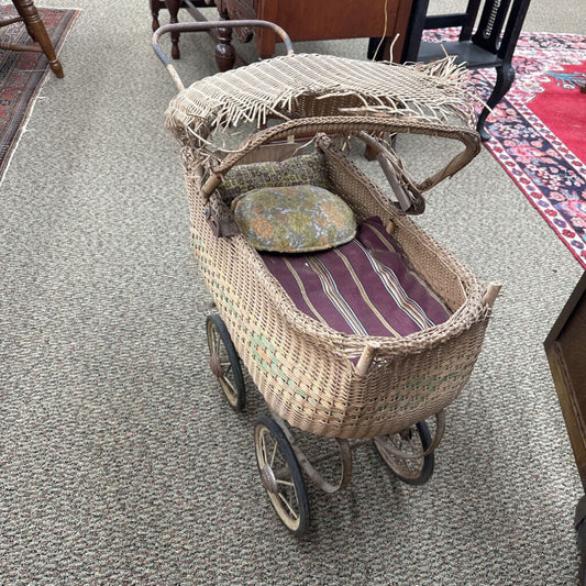 WICKER BABY DOLL STROLLER
