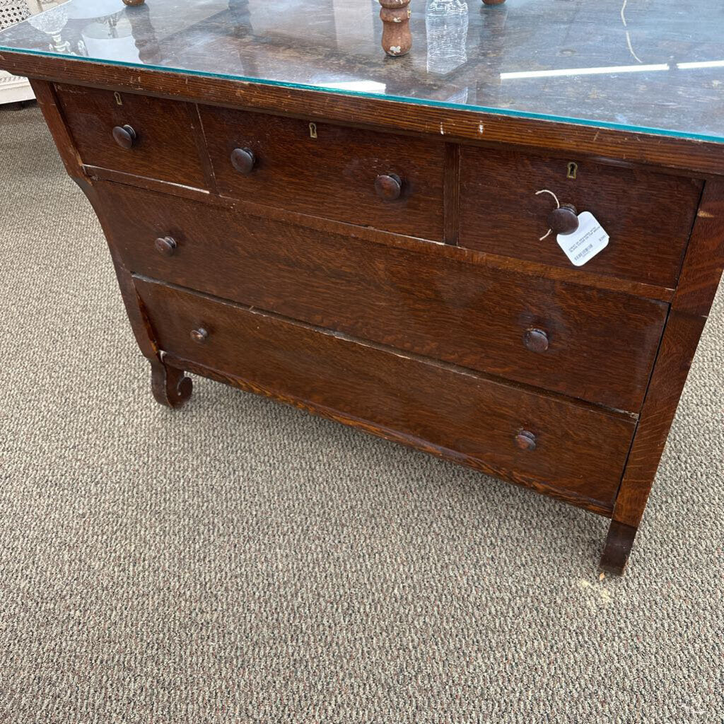 CHEST OF DRAWERS WITH GLASS COVER ON TOP