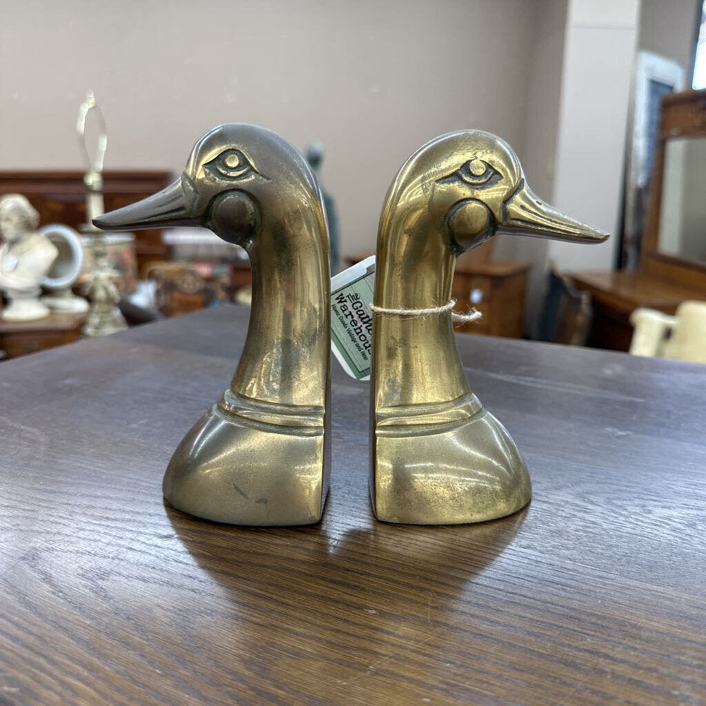 VINTAGE BRASS DUCK HEAD BOOKENDS