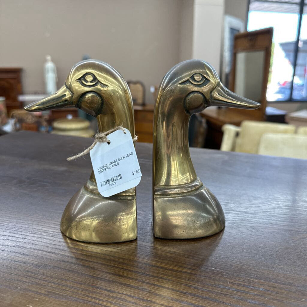 VINTAGE BRASS DUCK HEAD BOOKENDS