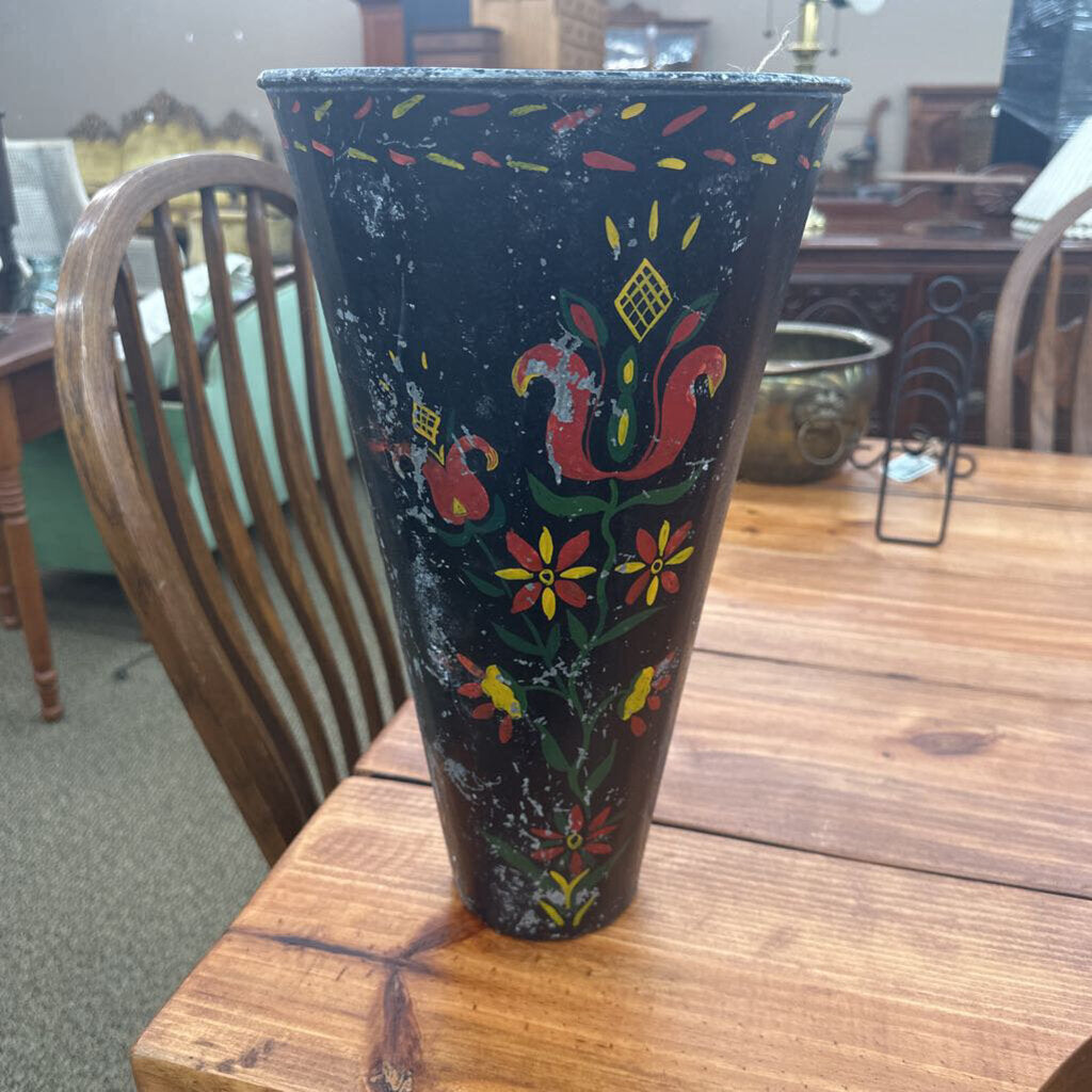 HAND PAINTED METAL TOLEWARE WALL VASE