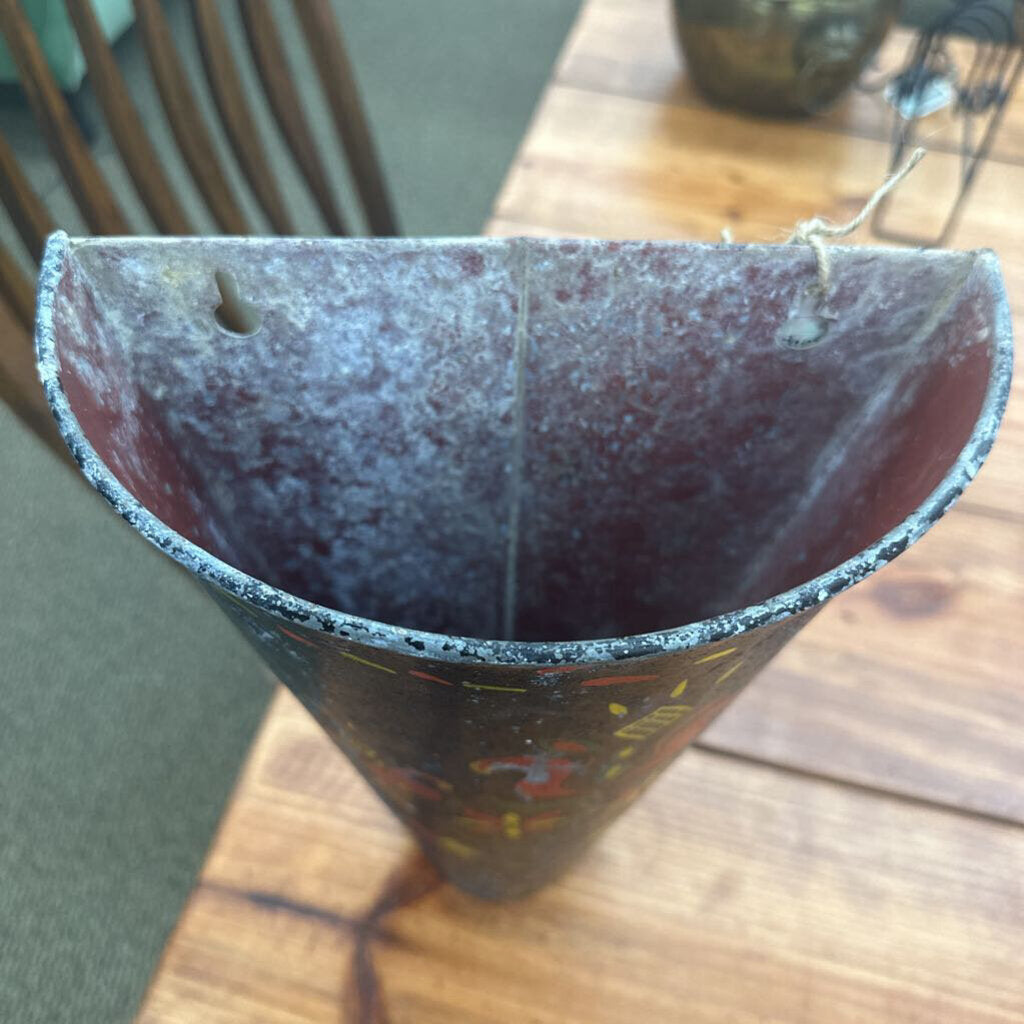 HAND PAINTED METAL TOLEWARE WALL VASE