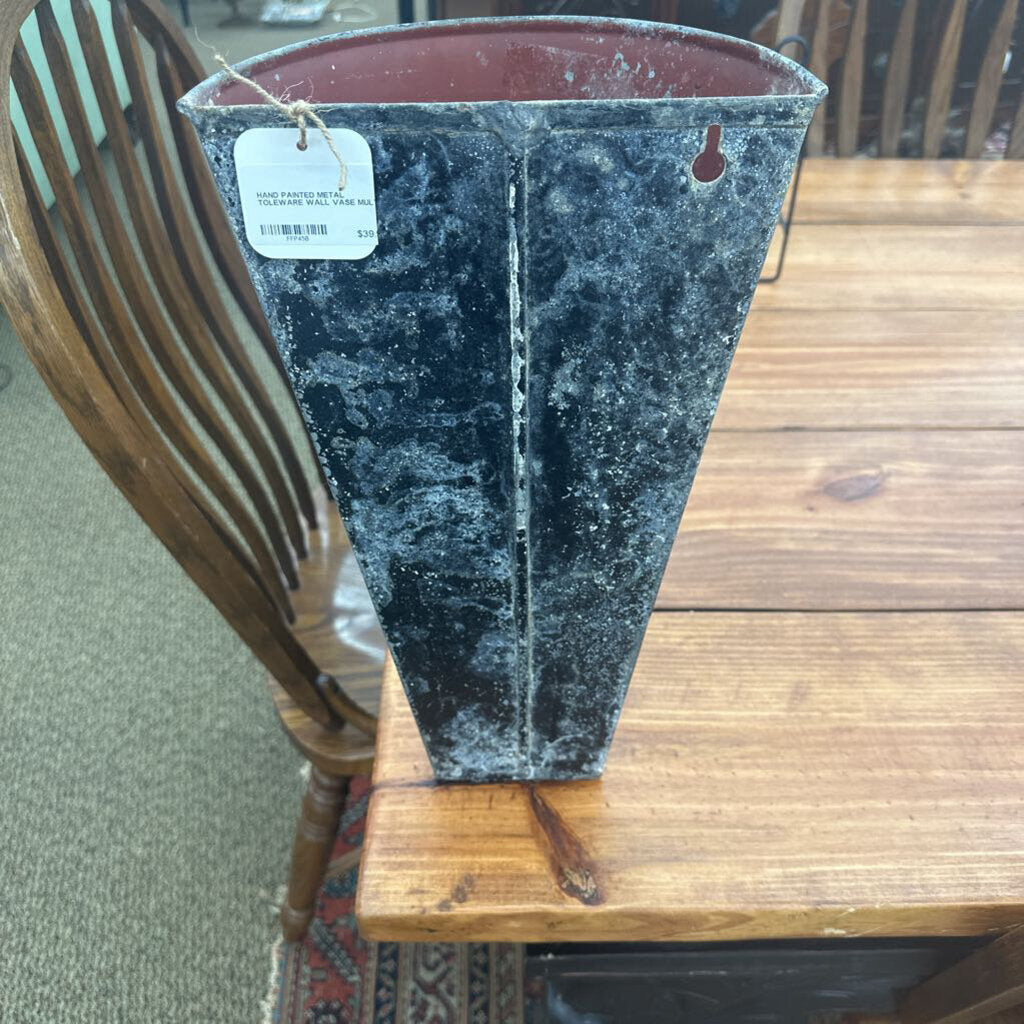 HAND PAINTED METAL TOLEWARE WALL VASE