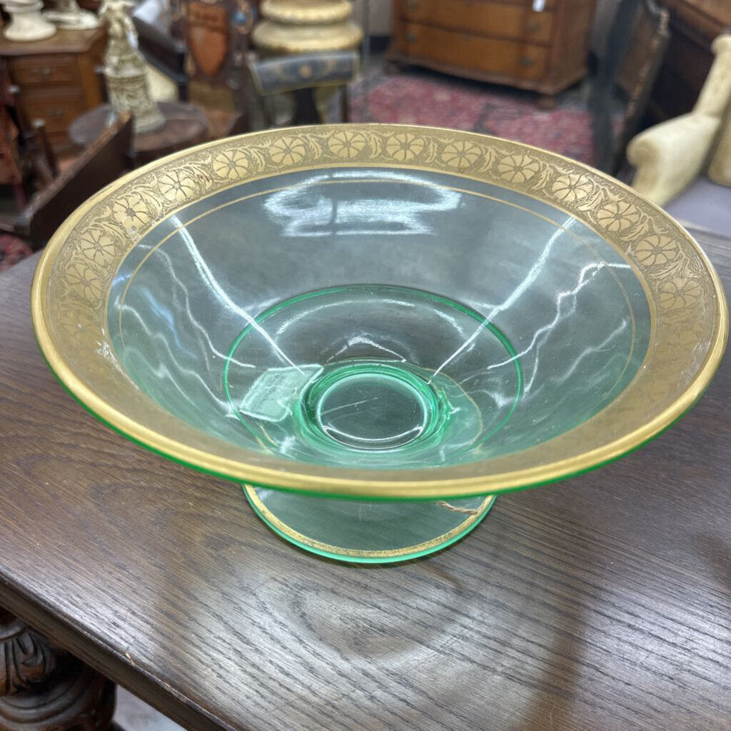 URANIUM GLASS BOWL WITH GOLD TRIM