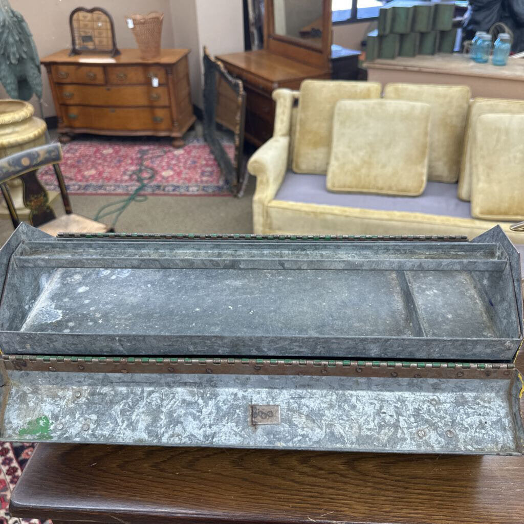 METAL COFFIN TOOL BOX WITH JOHN DEERE THEMED PAINT
