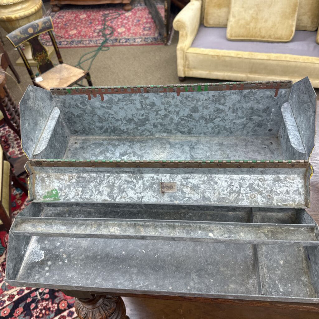 METAL COFFIN TOOL BOX WITH JOHN DEERE THEMED PAINT