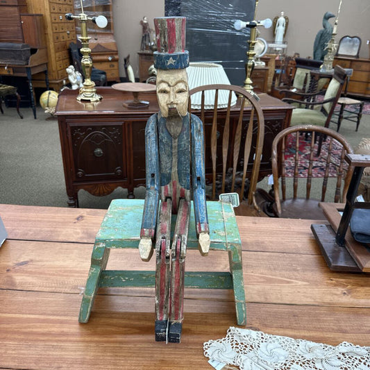 HAND CARVED WOODEN UNCLE SAM FOLK ART FIGURE SHELF SITTER