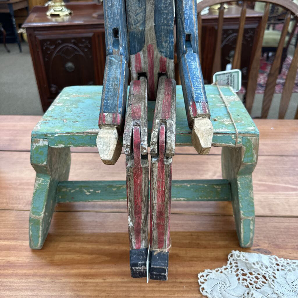 HAND CARVED WOODEN UNCLE SAM FOLK ART FIGURE SHELF SITTER