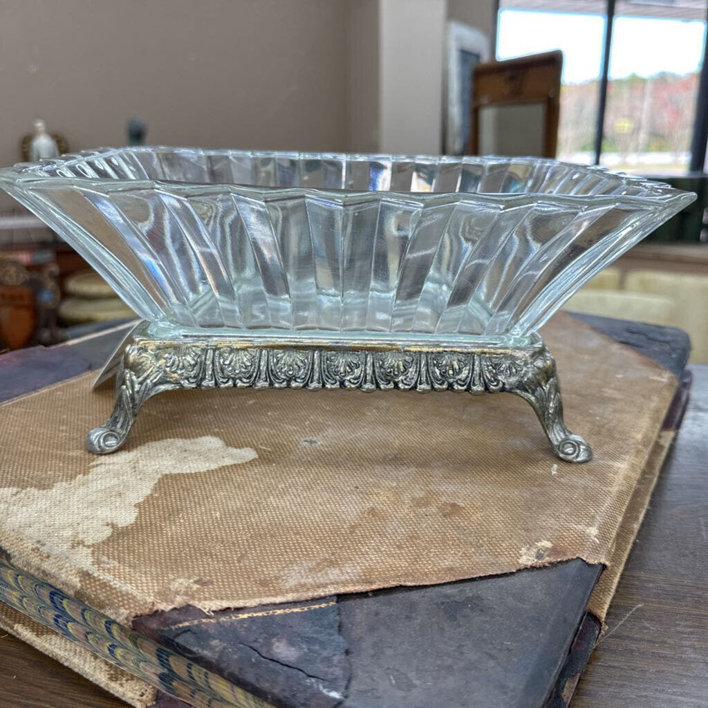 SILVER-PLATE FOOTED CRYSTAL BOWL