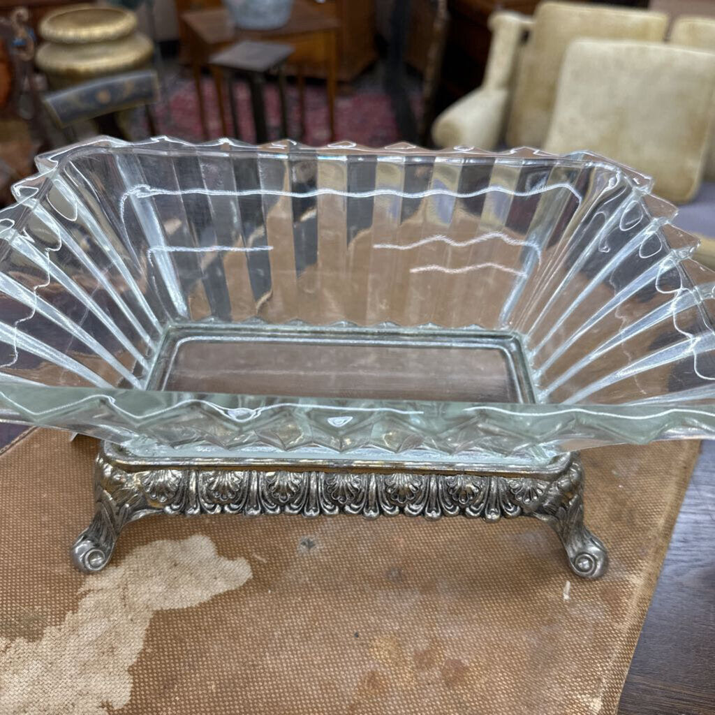 SILVER-PLATE FOOTED CRYSTAL BOWL