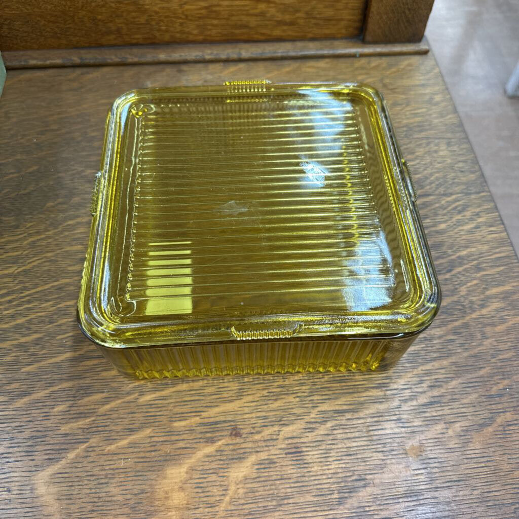 FEDERAL GLASS RIBBED SQUARE REFRIGERATOR DISH WITH LID