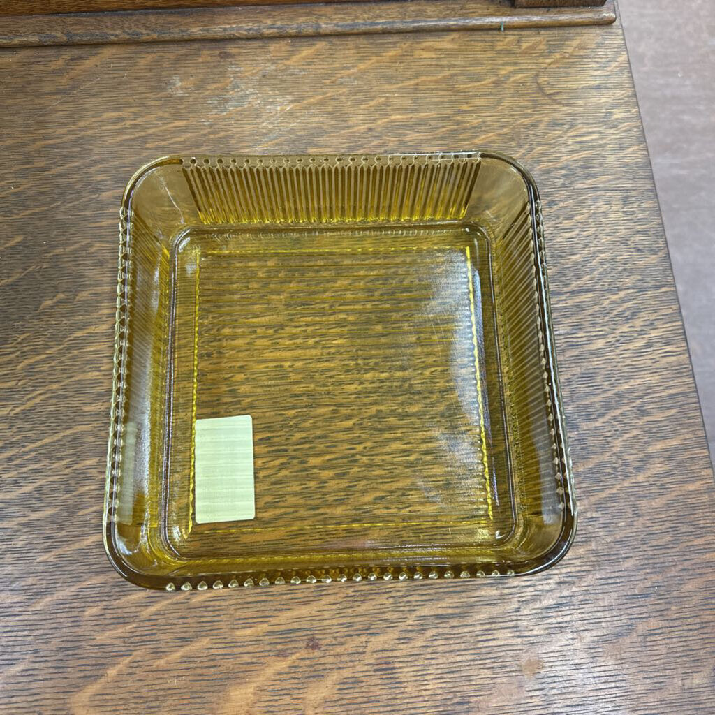 FEDERAL GLASS RIBBED SQUARE REFRIGERATOR DISH WITH LID