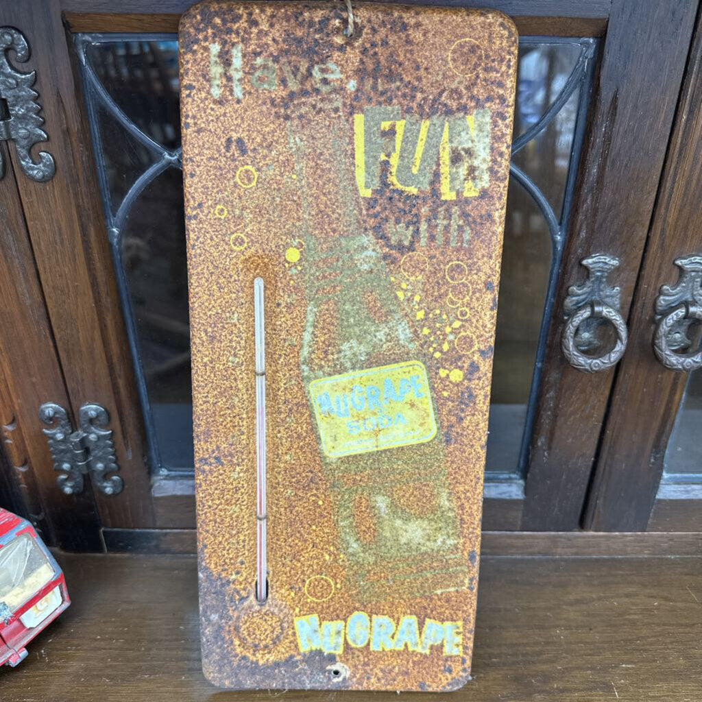 NUGRAPE SODA ADVERTISING TIN THERMOMETER
