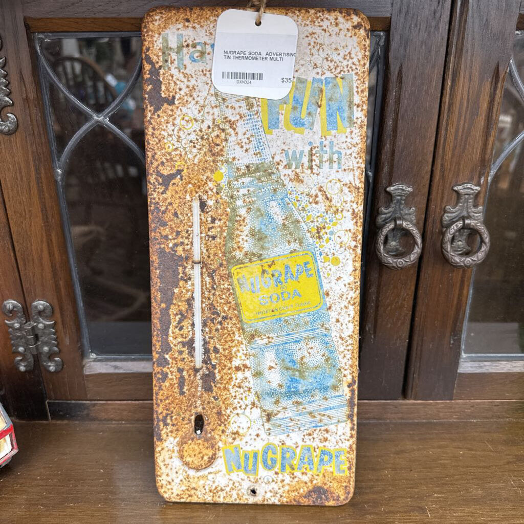 NUGRAPE SODA ADVERTISING TIN THERMOMETER