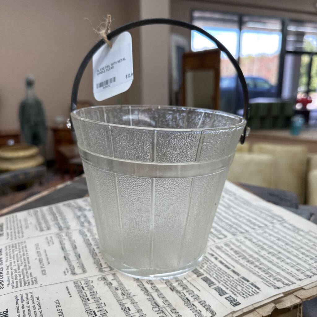 GLASS PAIL WITH METAL HANDLE