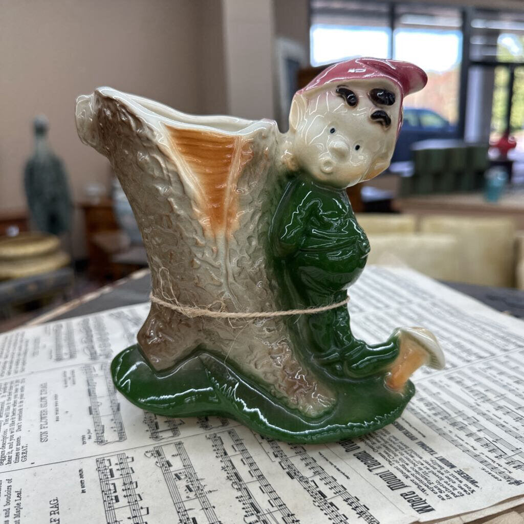 ROYAL COPLEY PIXIE ELF AND TREE STUMP PLANTER